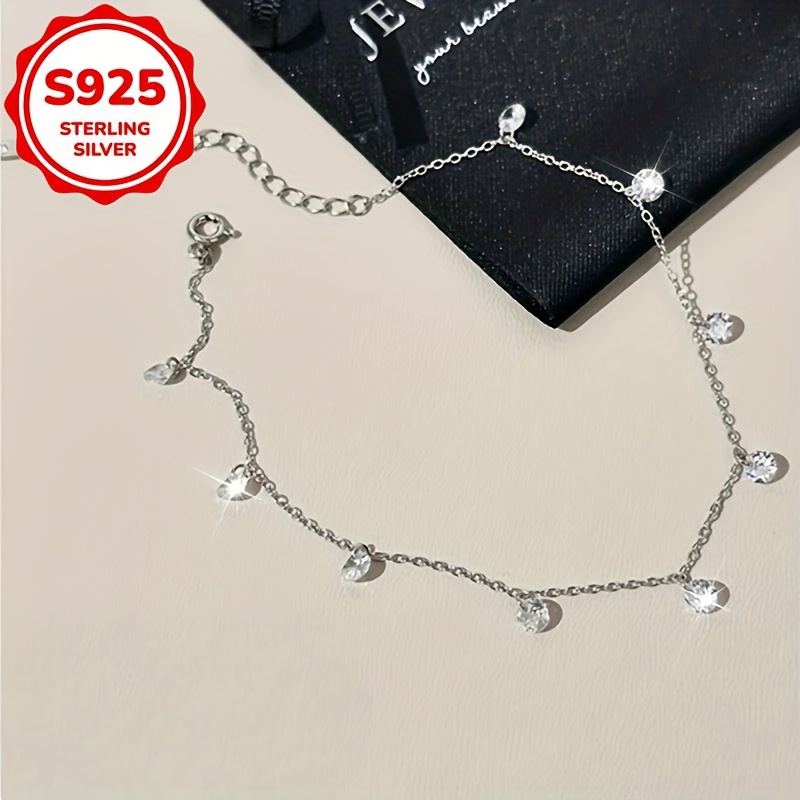 Women's S925 Sterling Silver Fashionable Anklet with Zircon Tassel